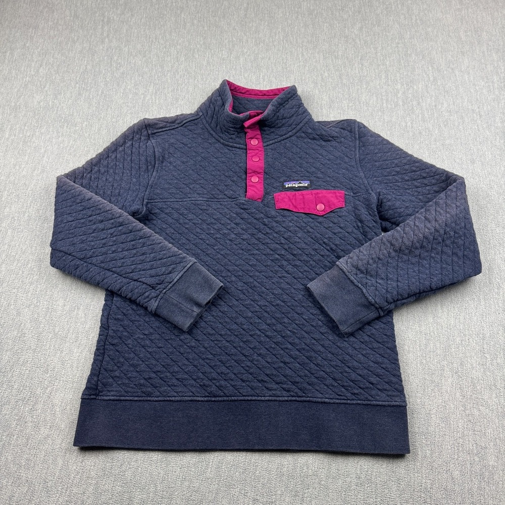 Patagonia Jacket Womens Small Blue Organic Cotton Quilt Snap-T Pullover 25281
